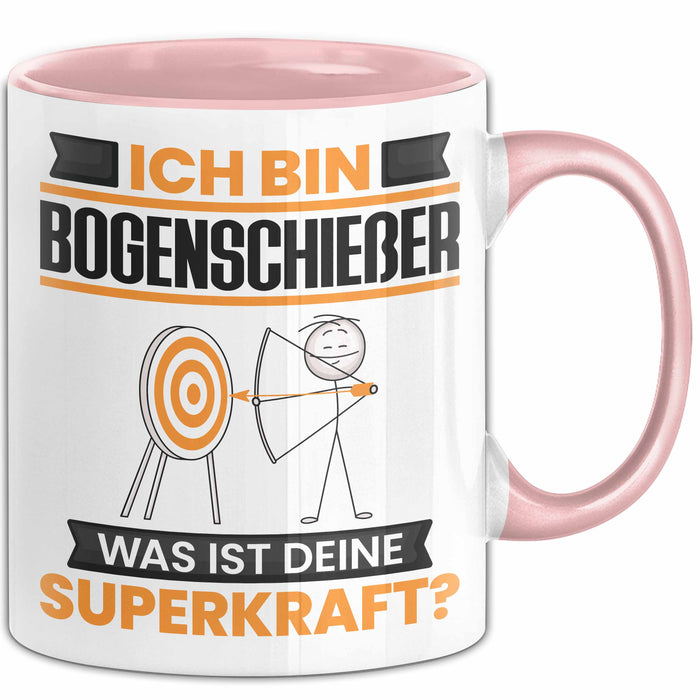 Bogenschießer Tasse Geschenk für Bogenschießer Geburtstag Lustiger Spruch Kaffee-Becher Was Ist Deine Superkraft Rosa Trendation