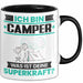 Camper Tasse Geschenk für Camper Geburtstag Lustiger Spruch Kaffee-Becher Was Ist Deine Superkraft Schwarz Trendation