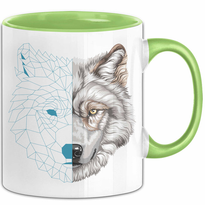 Wolf Tasse Geschenk Geometrisch Realistisch Geteilt Geschenkidee Grün Trendation