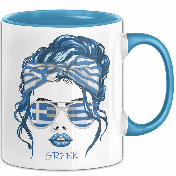 Grieche Tasse Geschenk Greek Woman Frau Becher Kaffee-Becher Blau Trendation
