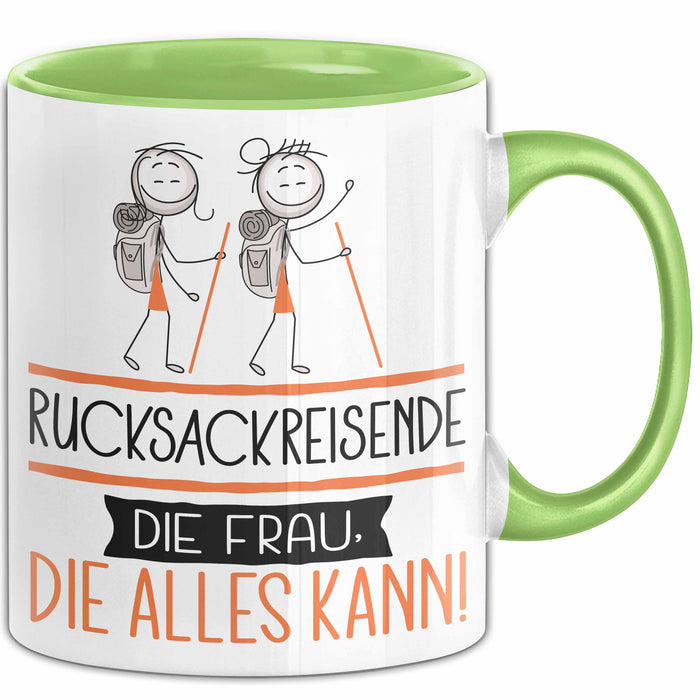 Rucksackreisende Geschenk Tasse Becher Die Frau Die Allen Kann Geschenkidee für eine Rucksackreisende Lustig Grün Trendation