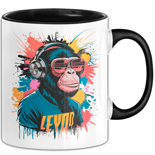 Affe Tier Kopfhörer Sonnenbrille Tasse Geschenk Lustige Geschenkidee Spruch Schwarz Trendation