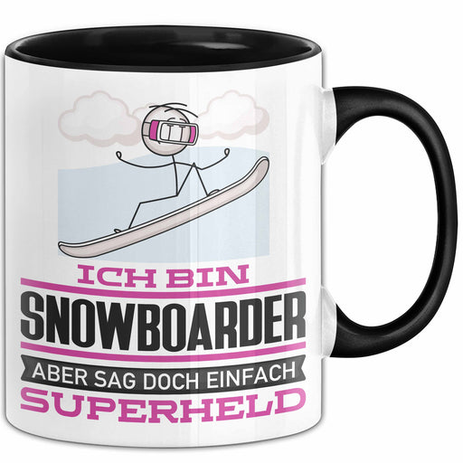 Snowboarder Geschenk Tasse Ich Bin Snowboarder Aber Sag Doch Einfach Superheld Lustige Geschenkdiee für Snowboarder Kaffee-Becher Schwarz Trendation