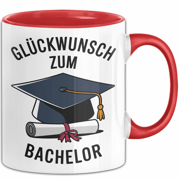 Schüler Abschluss Tasse Geschenk Lustige Geschenkidee Spruch Glückwunsch Zum Bachelor Rot Trendation