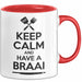Südafrika Südafrikanisch Tasse Geschenk Lustige Geschenkidee Spruch Bleib Ruhig Und Genieße Ein Braai Rot Trendation