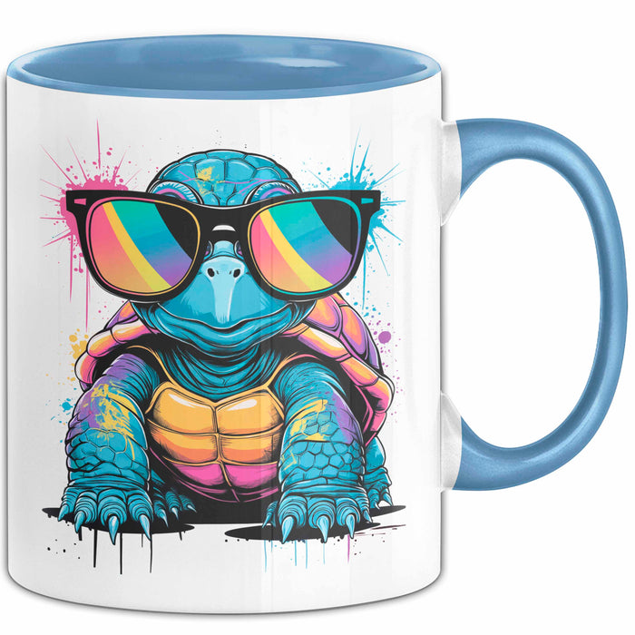 Schildkröte Tier Sonnenbrille Tasse Geschenk Lustige Geschenkidee Spruch Blau Trendation