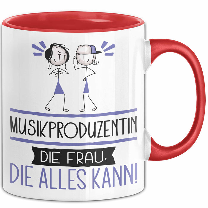 Musikproduzentin Geschenk Tasse Becher Die Frau Die Allen Kann Geschenkidee für eine Musikproduzentin Lustig Rot Trendation