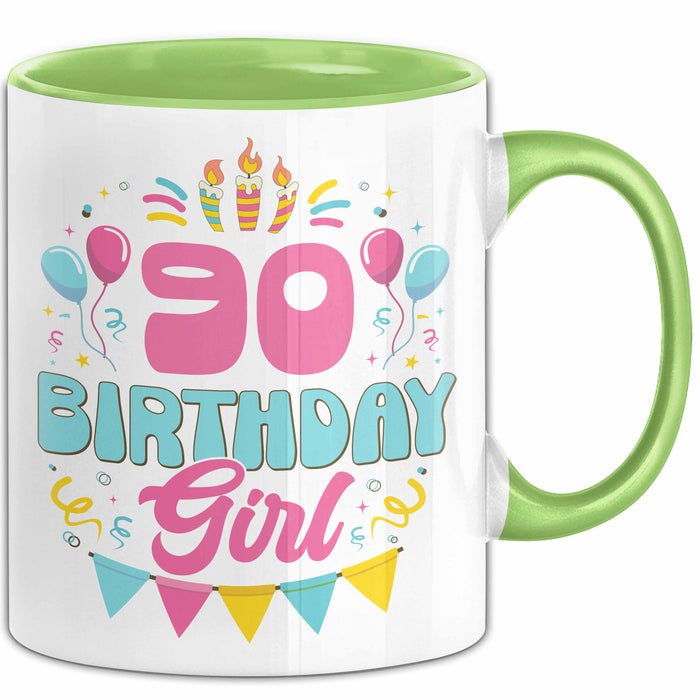 90. Geburtstag Tasse Frauen Mädchen Geschenkidee Lustig 90 Birthday Girl Lustiger Spruch Mutter Mama Oma Grün Trendation