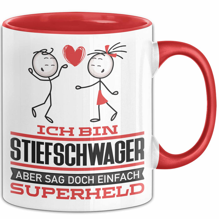 Stiefschwager Geschenk Tasse Ich Bin Stiefschwager Aber Sag Doch Einfach Superheld Lustige Geschenkdiee für Stiefschwager Kaffee-Becher Rot Trendation