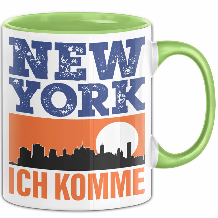 New York Tasse Geschenk Horizont Ich Komme Spruch Geschenkidee Grün Trendation