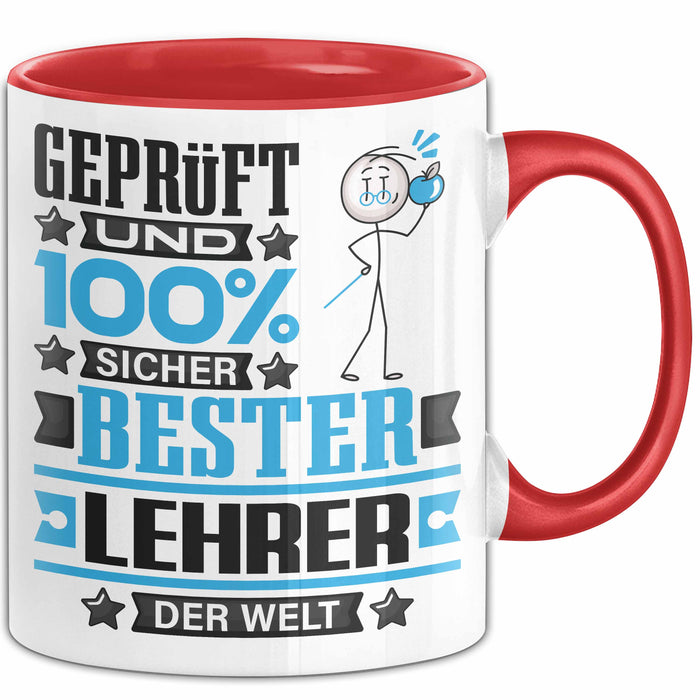 Lehrer Geschenk Lustiger Spruch für Lehrer Geschenkidee Bester Lehrer Der Welt Rot Trendation