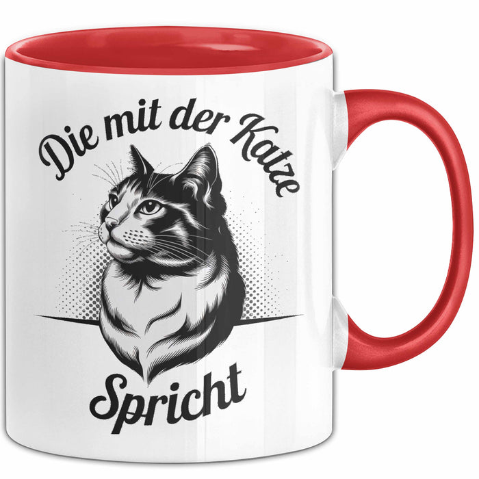 Katzenliebhaber Tasse Geschenk Spricht mit Katzen Katzenfan Rot Trendation
