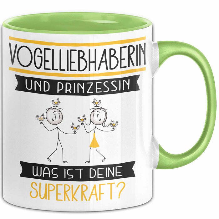 Vogelliebhaberin Und Prinzessin Tasse Geschenk Für Eine Vogelliebhaberin Geburtstag Was Ist Deine Superkraft Grün Trendation