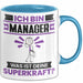 Manager Tasse Geschenk für Manager Geburtstag Lustiger Spruch Kaffee-Becher Was Ist Deine Superkraft Blau Trendation