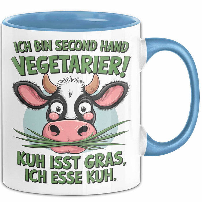Fleischliebhaber Vegetarier Tasse Geschenk Lustige Geschenkidee Spruch Ich Bin Second Hand Vegetarier Blau Trendation