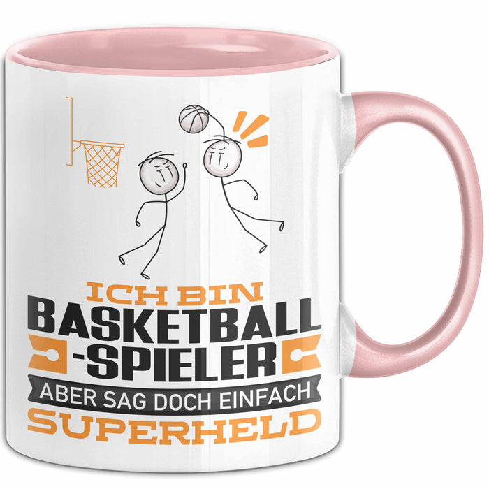 Basketballspieler Geschenk Tasse Ich Bin Basketballspieler Aber Sag Doch Einfach Superheld Lustige Geschenkdiee für Basketballspieler Kaffee-Becher Rosa Trendation