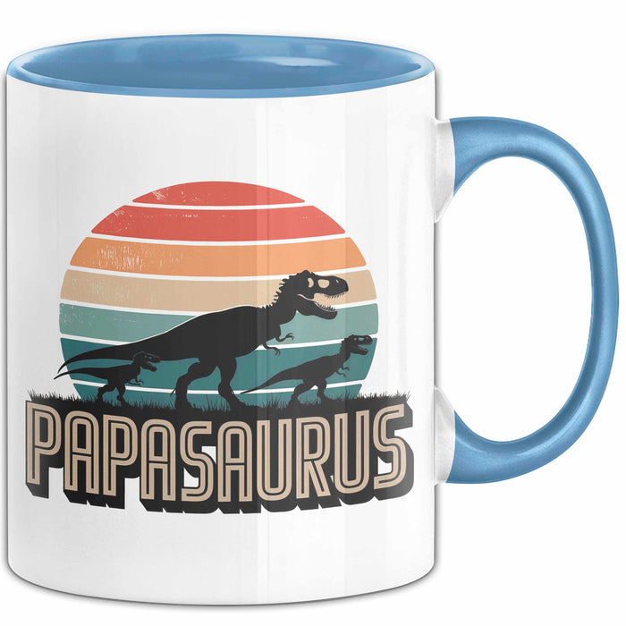 Papa Vatertag Tasse Becher Geschenk Lustige Geschenkidee Spruch Papasaurus Dinosaurier Blau Trendation