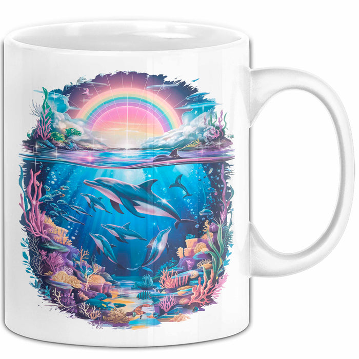 Delfin Tierliebhaber Tasse Geschenk Lustige Geschenkidee Spruch Regenbogendelfin Unterwasser Weiß Trendation