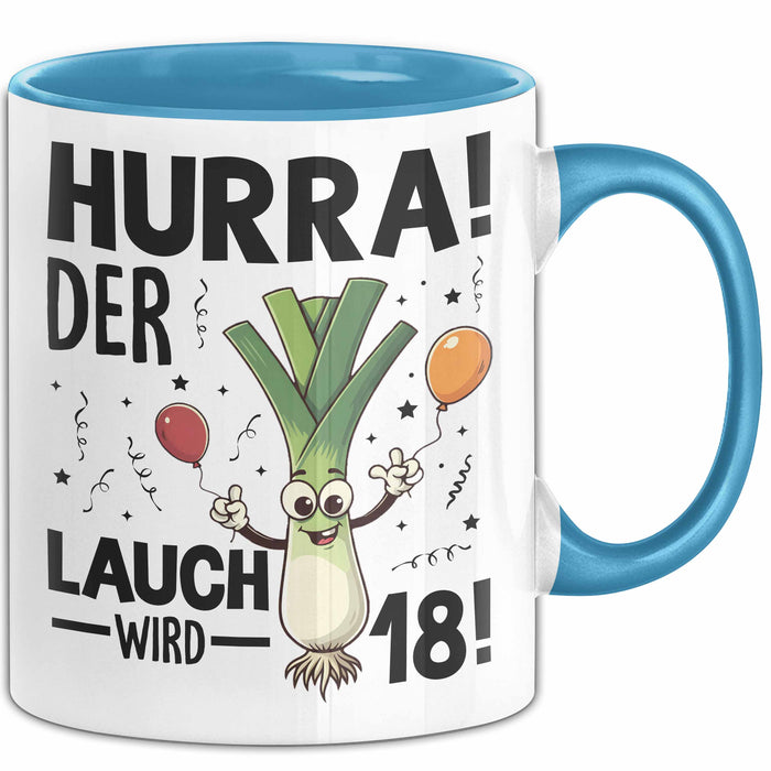 18. Geburtstag Tasse Geschenk Jungs Männer Mann 18Er Hurra Der Lauch Wird 18 Blau Trendation