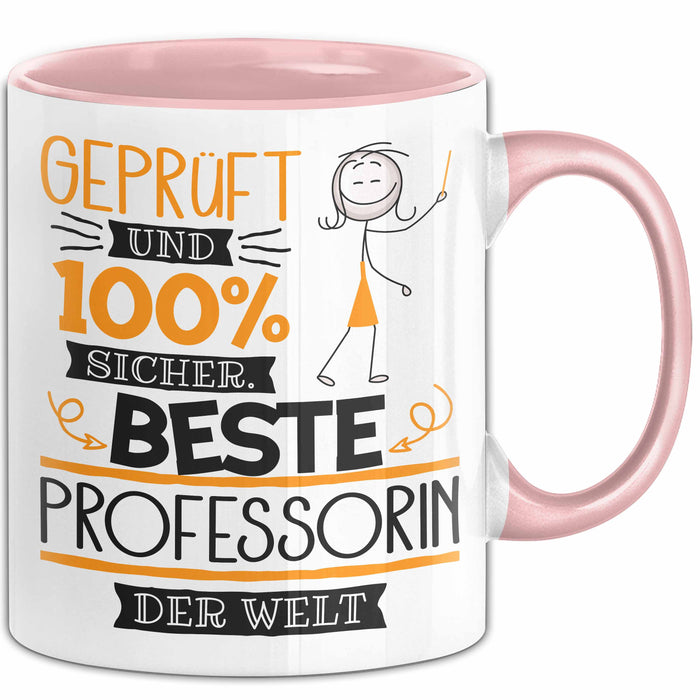 Beste Professorin Der Welt Tasse Geschenk für Eine Professorin Geprüft Und Sicher Geschenkidee Geburtstag Weihnachten Rosa Trendation