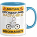 Radfahrer Tasse Geschenk Lustiger Spruch Geschenkidee für Radfahrer Achtung Hochleistungs Radfahrer Bei Der Arbeit Blau Trendation