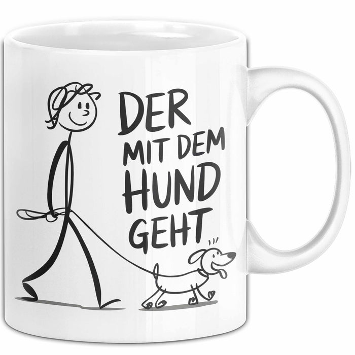 Hundebesitzer Hundegassi Tasse Geschenk Lustige Geschenkidee Spruch Der Mit Dem Hund Geht Weiß Trendation
