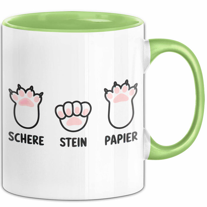 Katzen Tierliebhaber Tasse Geschenk Lustige Geschenkidee Spruch Schere Stein Papier Grün Trendation