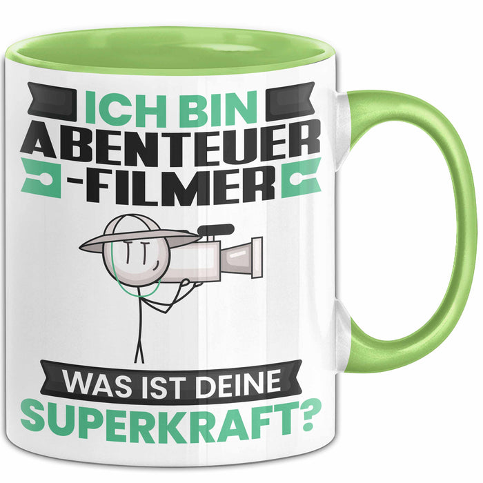 Abenteuerfilmer Tasse Geschenk für Abenteuerfilmer Geburtstag Lustiger Spruch Kaffee-Becher Was Ist Deine Superkraft Grün Trendation