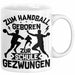 Handball Geschenk Tasse Geschenkidee Handball-Spieler Handballspielerin Mädchen Jungs Kaffee-Becher Zum Handball Geboren Zur Schule Gezwungen Weiß Trendation