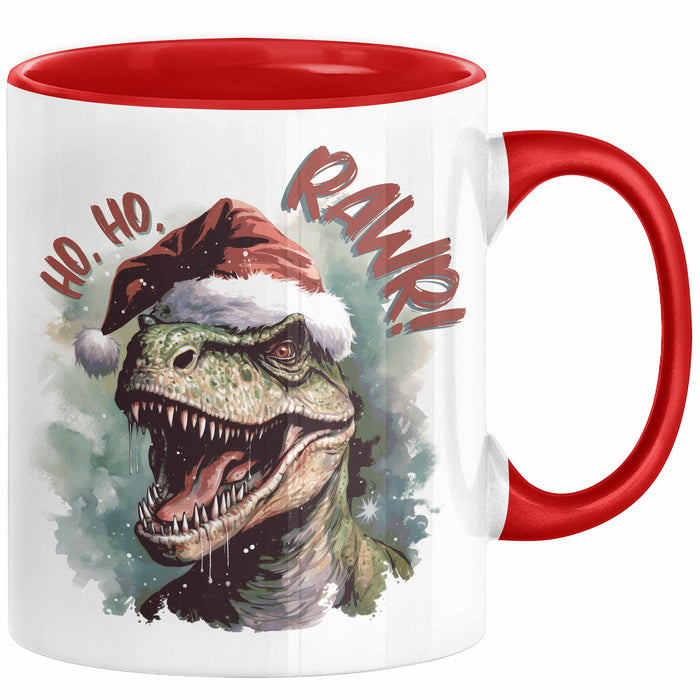 Weihnachten Tasse Dinosaurier Geschenkidee Ho Ho Rawr Jungs Jungen Geschenkidee Kaffeebecher Rot Trendation