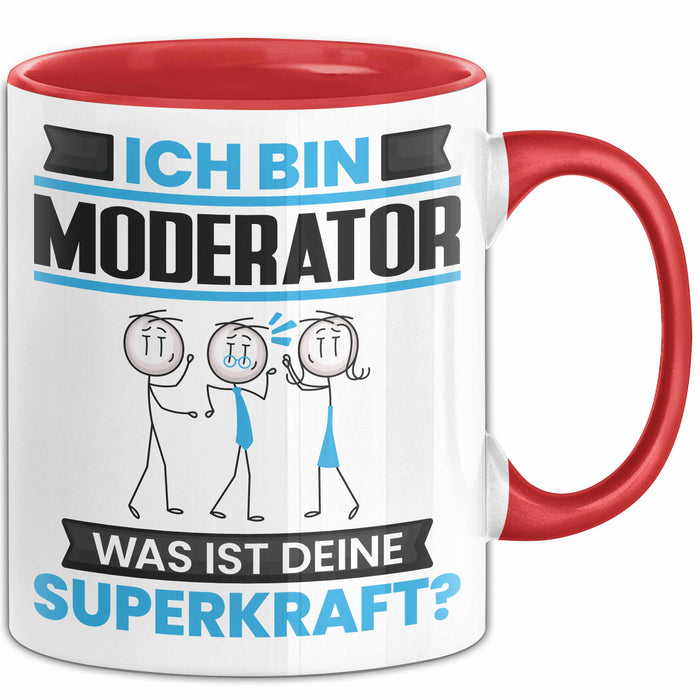 Moderator Tasse Geschenk für Moderator Geburtstag Lustiger Spruch Kaffee-Becher Was Ist Deine Superkraft Rot Trendation