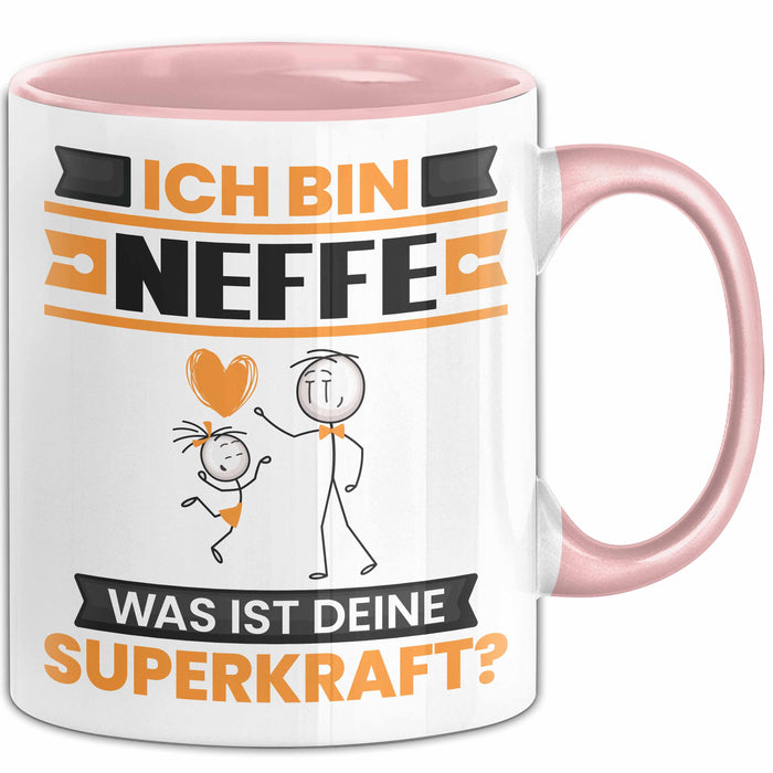 Neffe Tasse Geschenk für Neffe Geburtstag Lustiger Spruch Kaffee-Becher Was Ist Deine Superkraft Rosa Trendation