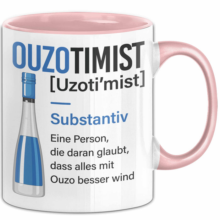Grieche Tasse Geschenk Ouzotimist Geschenkidee Ouzo-Liebhaber Kaffee-Becher Rosa Trendation