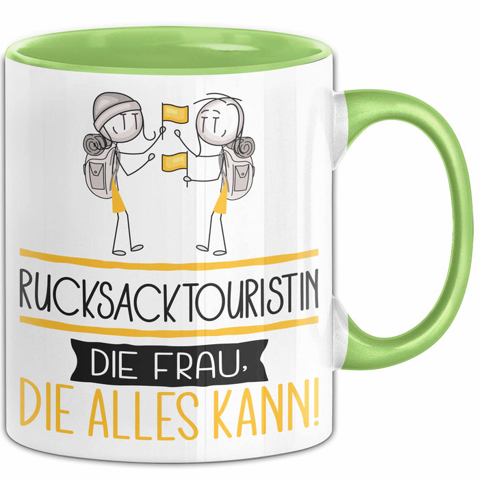 Rucksacktouristin Geschenk Tasse Becher Die Frau Die Allen Kann Geschenkidee für eine Rucksacktouristin Lustig Grün Trendation