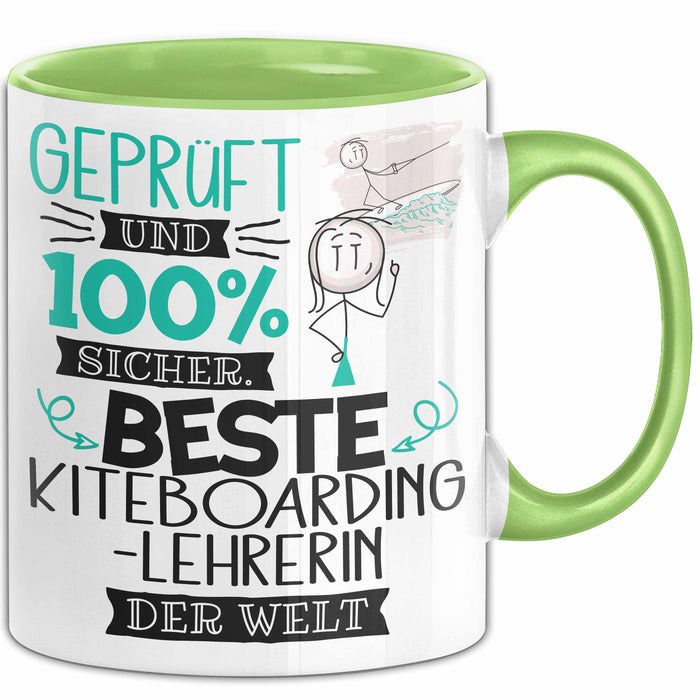 Beste Kiteboarding-Lehrerin Der Welt Tasse Geschenk für Eine Kiteboarding-Lehrerin Geprüft Und Sicher Geschenkidee Geburtstag Weihnachten Grün Trendation