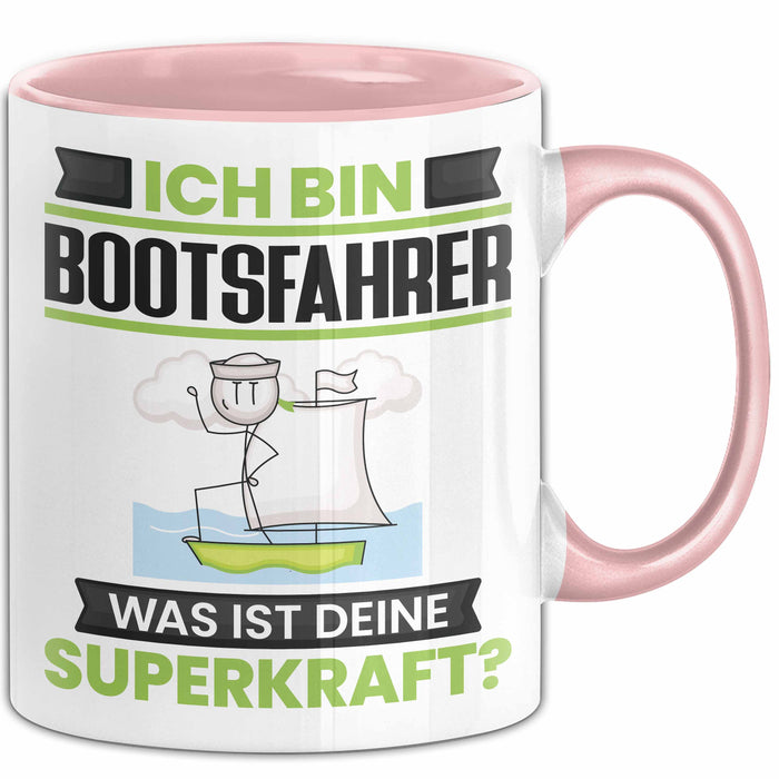 Bootsfahrer Tasse Geschenk für Bootsfahrer Geburtstag Lustiger Spruch Kaffee-Becher Was Ist Deine Superkraft Rosa Trendation