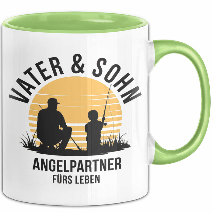 Angeln Fischer Vater Sohn Tasse Becher Geschenk Lustige Geschenkidee Spruch Vater & Sohn Angelpartner Fürs Leben Grün Trendation