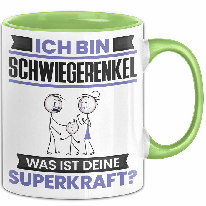 Schwiegerenkel Tasse Geschenk für Schwiegerenkel Geburtstag Lustiger Spruch Kaffee-Becher Was Ist Deine Superkraft Grün Trendation
