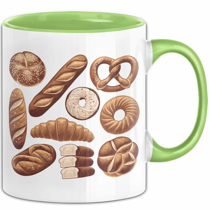 Arten Von Brot Tasse Geschenk Brotarten Baguette Croissant Bagel Kaffee-Becher Grün Trendation