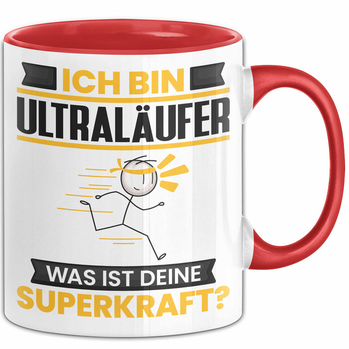 Ultraläufer Tasse Geschenk für Ultraläufer Geburtstag Lustiger Spruch Kaffee-Becher Was Ist Deine Superkraft Rot Trendation