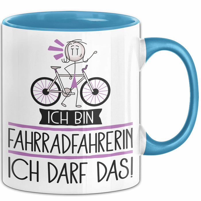 Geschenk für Fahrradfahrerin Tasse Lustige Geschenkidee Geburtstag Ich Bin Fahrradfahrerin Ich Darf Das Blau Trendation