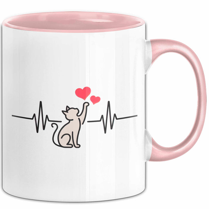 Katzen Tierliebhaber Herzschlag Tasse Geschenk Lustige Geschenkidee Spruch Rosa Trendation
