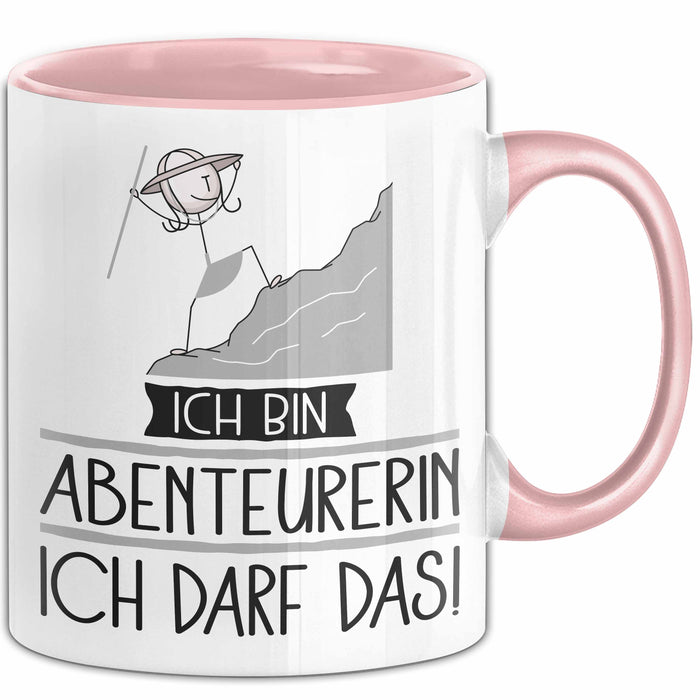 Geschenk für Abenteurerin Tasse Lustige Geschenkidee Geburtstag Ich Bin Abenteurerin Ich Darf Das Rosa Trendation