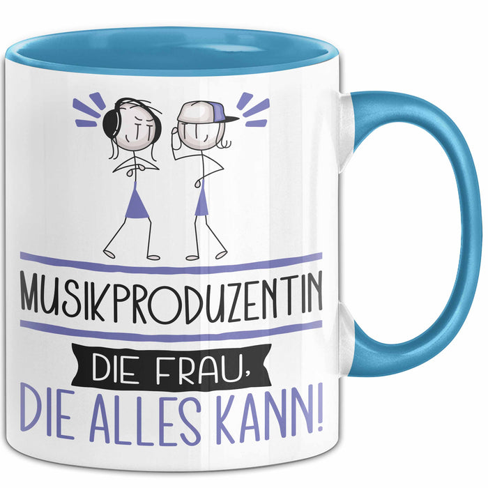 Musikproduzentin Geschenk Tasse Becher Die Frau Die Allen Kann Geschenkidee für eine Musikproduzentin Lustig Blau Trendation