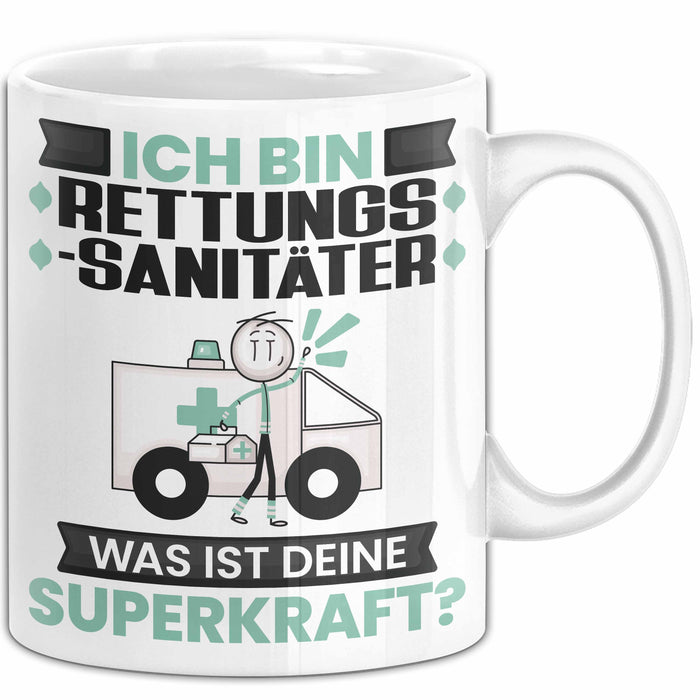 Rettungssanitäter Tasse Geschenk für Rettungssanitäter Geburtstag Lustiger Spruch Kaffee-Becher Was Ist Deine Superkraft Weiß Trendation
