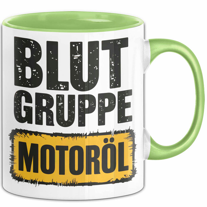 Auto Kfz Mechaniker Tasse Geschenk Lustige Geschenkidee Spruch Blutgruppe Motoröl Grün Trendation