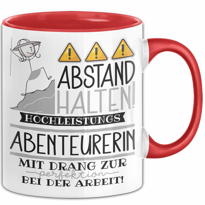 Abenteurerin Tasse Geschenk Lustig Abstand Halten Hochleistungs-Abenteurerin Mit Drang Zur Perfektion Bei Der Arbeit Rot Trendation
