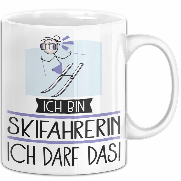 Geschenk für Skifahrerin Tasse Lustige Geschenkidee Geburtstag Ich Bin Skifahrerin Ich Darf Das Weiß Trendation