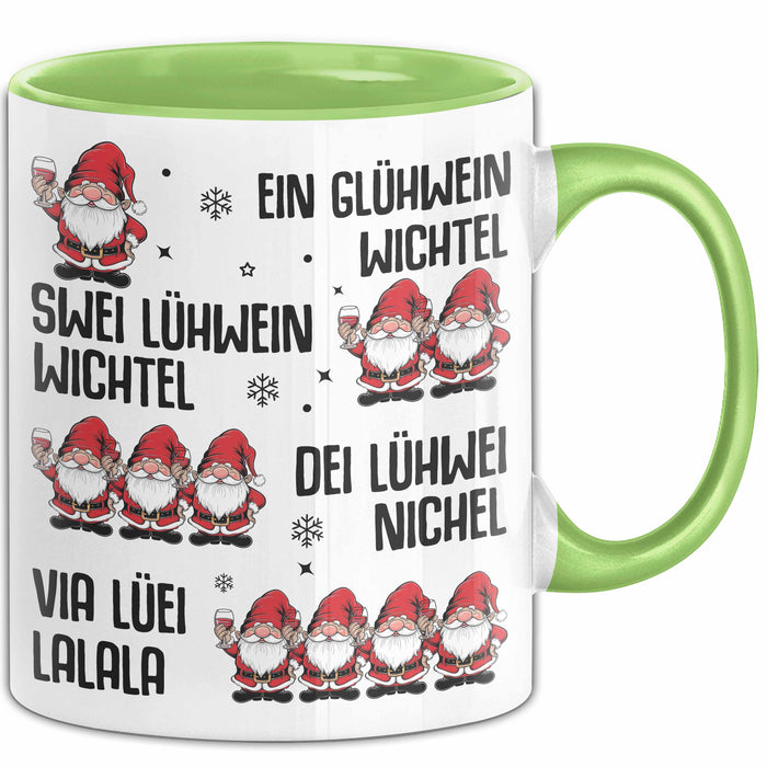 Weihnachten Tasse Geschenk Glühwein Ein Glühwein Wichtel Swei Glühwein Wichtel Geschenkidee Lustiger Spruch Kaffee-Becher Grün Trendation
