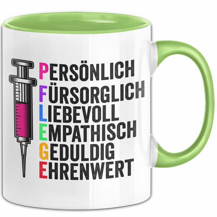 Krankenschwester Pflege Betreuung Tasse Geschenk Lustige Geschenkidee Spruch Pflege Grün Trendation